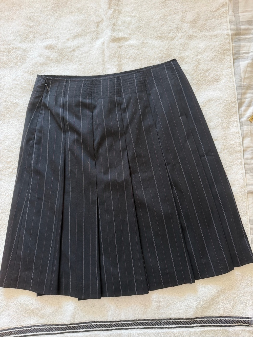 Black Pinstripe Pleated Skirt